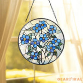 Forget-Me-Not Stained Glass Suncatcher Botanical Window Hanging Handmade Floral Decor Nature-Inspired Gift for Garden